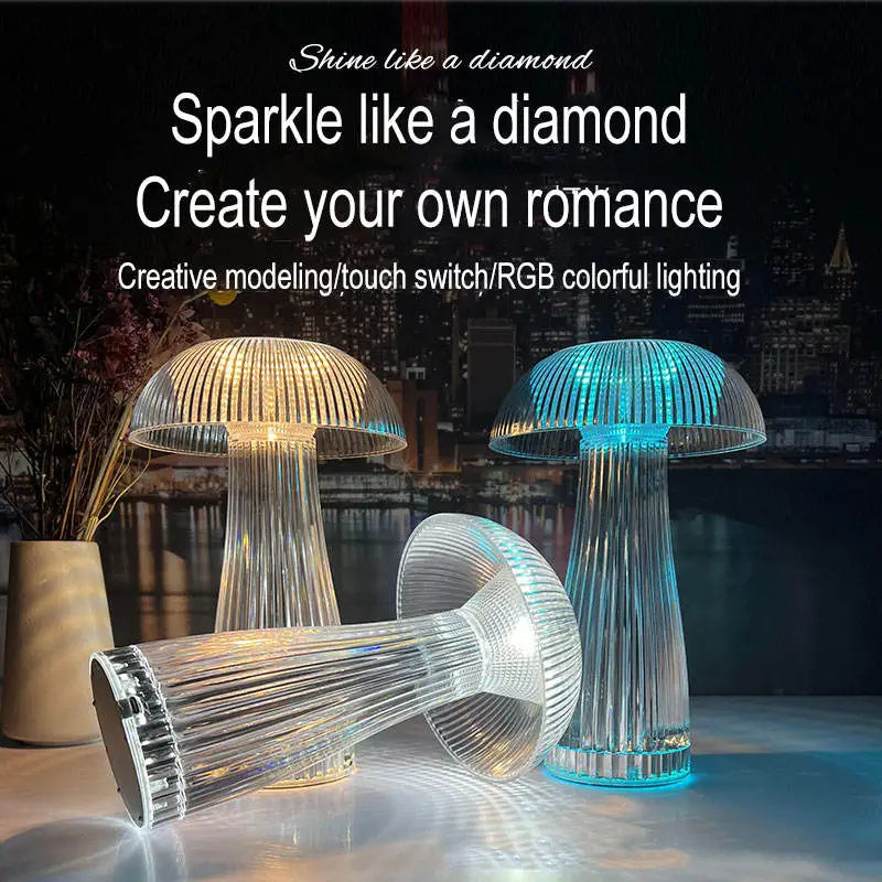 Lampe de Table Cristal Champignon - Lumière Colorée Tactile